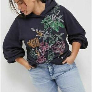 Maeve Anthropologie Zooey Embroidered Hoodie Top Floral Embroidered Size Small
